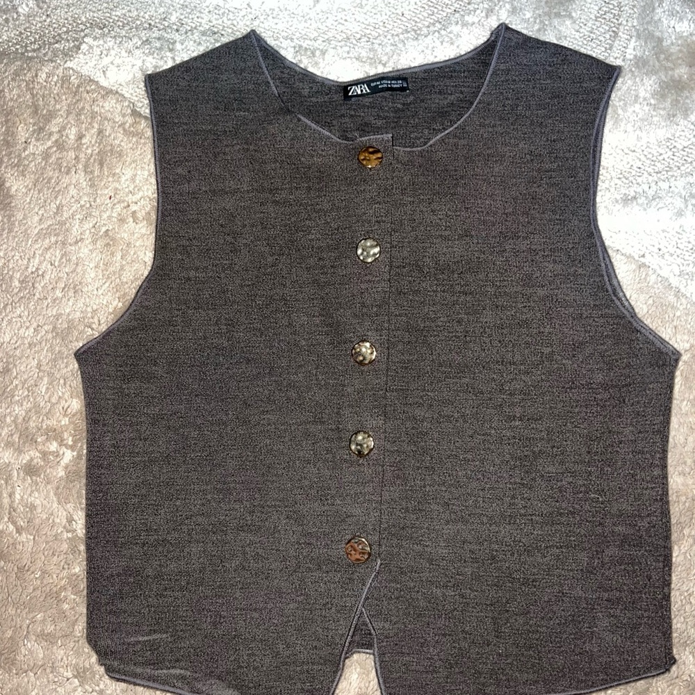Zara Charcoal Knit Vest with Gold Button